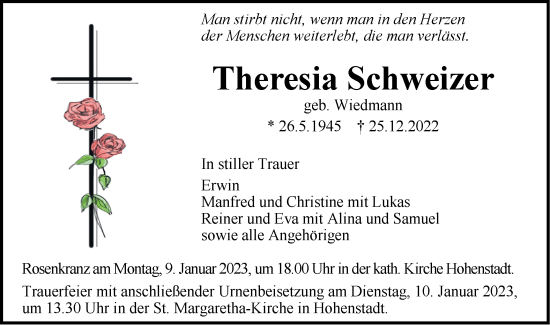 Traueranzeige von Theresia Schweizer von Geislinger Zeitung