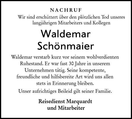 Traueranzeige von Waldemar Schönmaier von Hohenloher Tagblatt