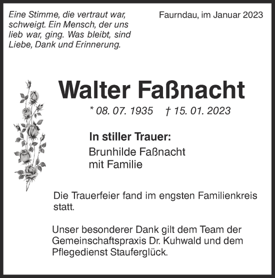 Traueranzeige von Walter Faßnacht von NWZ Neue Württembergische Zeitung