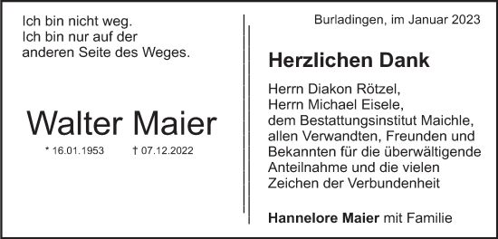 Traueranzeige von Walter Maier von Metzinger-Uracher Volksblatt