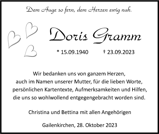 Traueranzeige von Doris Gramm von Haller Tagblatt