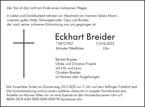 Traueranzeige von Eckhart Breider von SÜDWEST PRESSE Ausgabe Ulm/Neu-Ulm