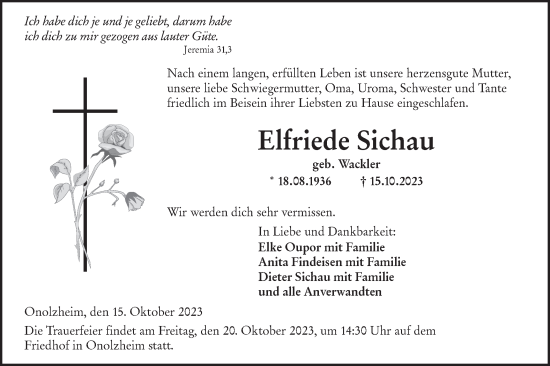 Traueranzeige von Elfriede Sichau von Hohenloher Tagblatt