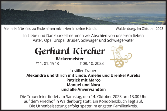 Traueranzeige von Gerhard Kircher von Haller Tagblatt