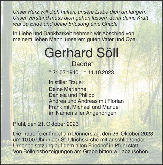 Traueranzeige von Gerhard Söll von SÜDWEST PRESSE Ausgabe Ulm/Neu-Ulm