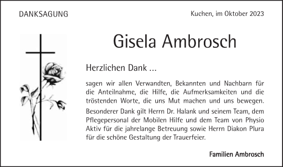 Traueranzeige von Gisela Ambrosch von Geislinger Zeitung