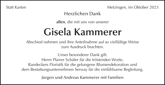 Traueranzeige von Gisela Kammerer von SÜDWEST PRESSE/SÜDWEST PRESSE