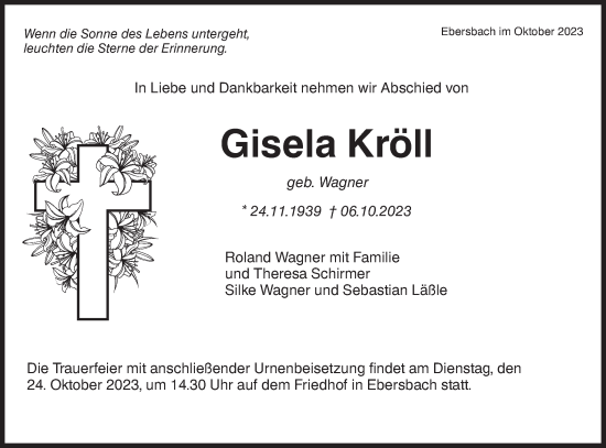 Traueranzeige von Gisela Kröll von NWZ Neue Württembergische Zeitung