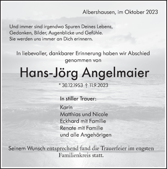 Traueranzeige von Hans-Jörg Angelmaier von NWZ Neue Württembergische Zeitung