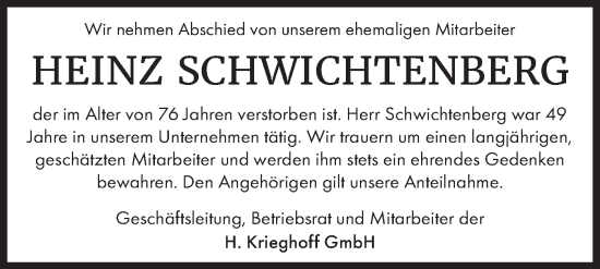 Traueranzeige von Heinz Schwichtenberg von SÜDWEST PRESSE Ausgabe Ulm/Neu-Ulm