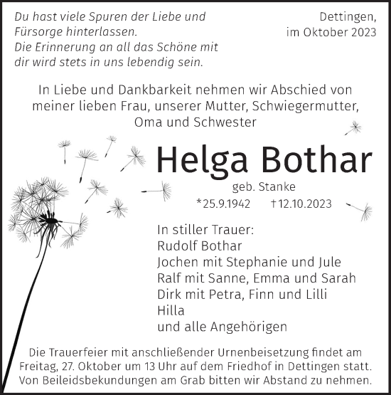 Traueranzeige von Helga Bothar von SÜDWEST PRESSE/SÜDWEST PRESSE