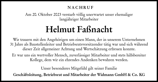 Traueranzeige von Helmut Faßnacht von Haller Tagblatt