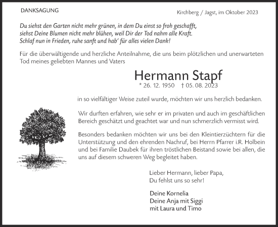 Traueranzeige von Hermann Stapf von Haller Tagblatt