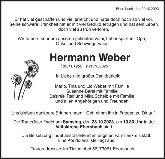 Traueranzeige von Hermann Weber von NWZ Neue Württembergische Zeitung