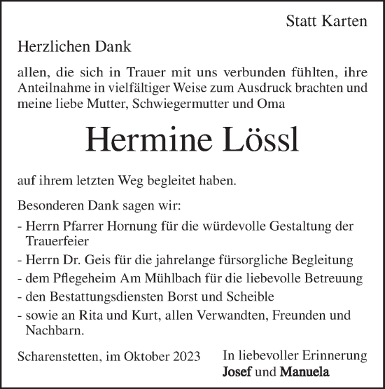 Traueranzeige von Hermine Lössl von Geislinger Zeitung