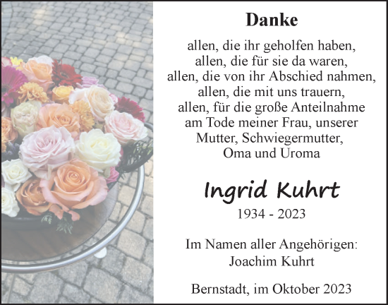 Traueranzeige von Ingrid Kuhrt von SÜDWEST PRESSE Ausgabe Ulm/Neu-Ulm