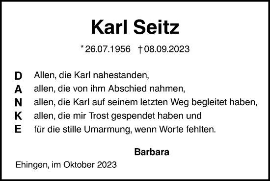 Traueranzeige von Karl Seitz von Ehinger Tagblatt