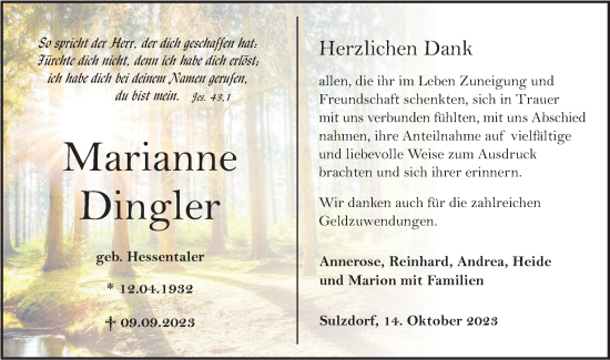 Traueranzeige von Marianne Dingler von Haller Tagblatt