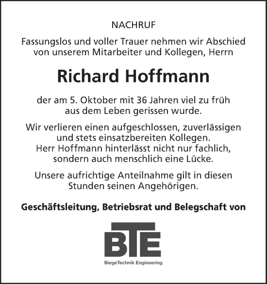 Traueranzeige von Richard Hoffmann von Haller Tagblatt