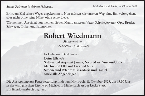 Traueranzeige von Robert Wiedmann von Hohenloher Tagblatt