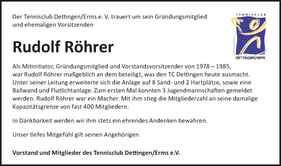 Traueranzeige von Rudolf Röhrer von SÜDWEST PRESSE/SÜDWEST PRESSE