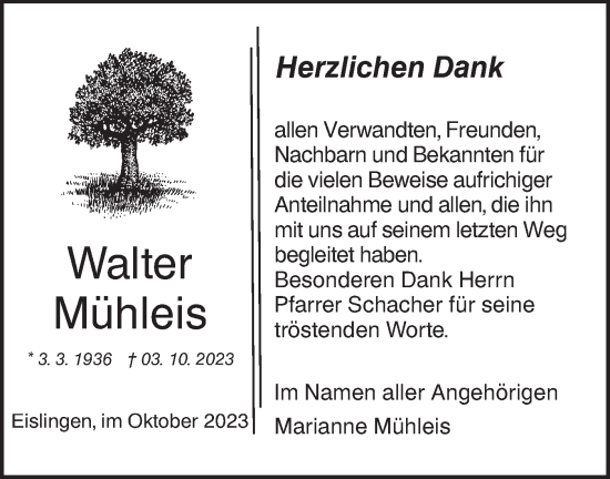 Traueranzeige von Walter Mühleis von NWZ Neue Württembergische Zeitung