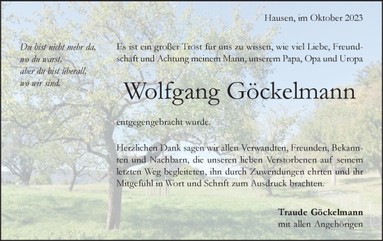 Traueranzeige von Wolfgang Göckelmann von Geislinger Zeitung