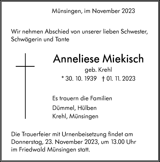 Traueranzeige von Anneliese Miekisch von Alb-Bote/Metzinger-Uracher Volksblatt