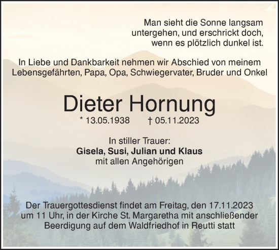 Traueranzeige von Dieter Hornung von SÜDWEST PRESSE Ausgabe Ulm/Neu-Ulm