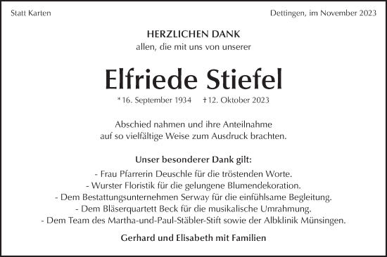 Traueranzeige von Elfriede Stiefel von SÜDWEST PRESSE/SÜDWEST PRESSE