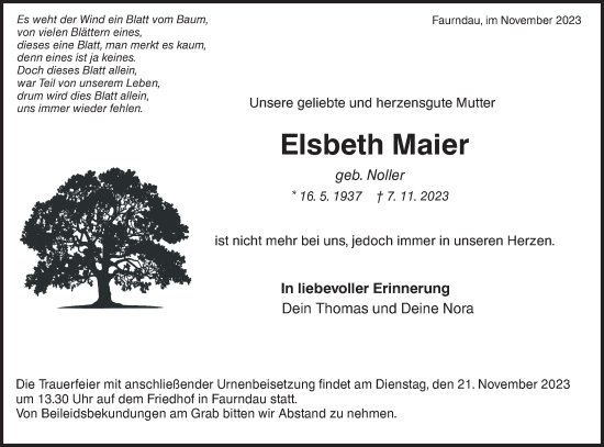 Traueranzeige von Elsbeth Maier von NWZ Neue Württembergische Zeitung