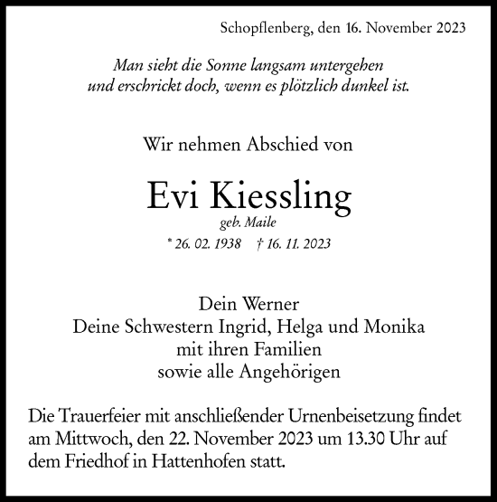 Traueranzeige von Evi Kiessling von NWZ Neue Württembergische Zeitung