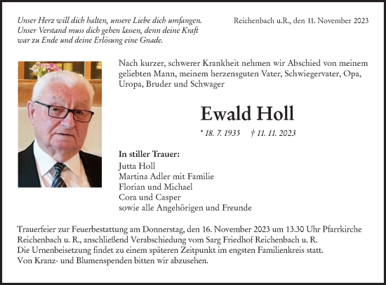 Traueranzeige von Ewald Holl von NWZ Neue Württembergische Zeitung