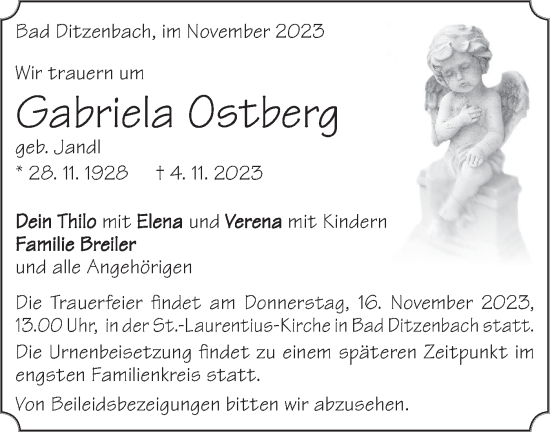 Traueranzeige von Gabriela Ostberg von Geislinger Zeitung