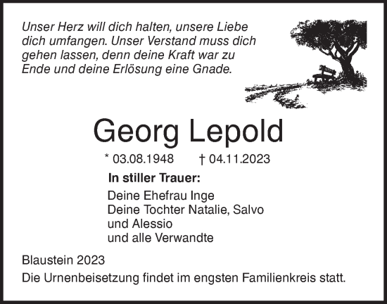 Traueranzeige von Georg Lepold von SÜDWEST PRESSE Ausgabe Ulm/Neu-Ulm