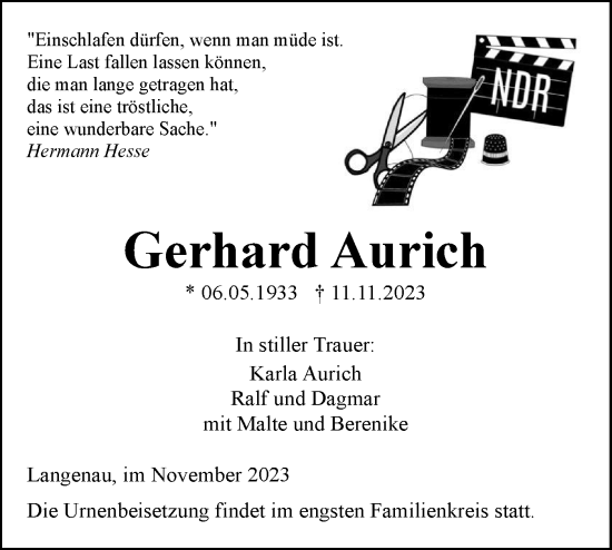 Traueranzeige von Gerhard Aurich von SÜDWEST PRESSE Ausgabe Ulm/Neu-Ulm