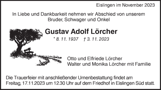 Traueranzeige von Gustav Adolf Lörcher von NWZ Neue Württembergische Zeitung