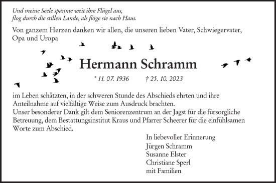 Traueranzeige von Hermann Schramm von Hohenloher Tagblatt