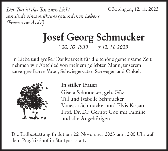 Traueranzeige von Josef Georg Schmucker von NWZ Neue Württembergische Zeitung