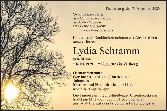 Traueranzeige von Lydia Schramm von Rundschau Gaildorf