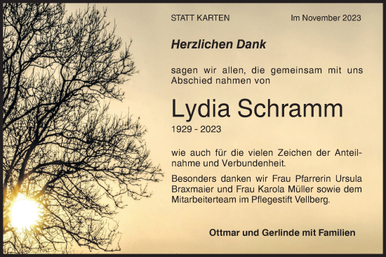 Traueranzeige von Lydia Schramm von Rundschau Gaildorf