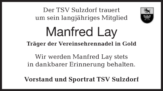 Traueranzeige von Manfred Lay von Haller Tagblatt