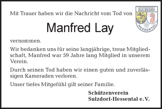 Traueranzeige von Manfred Lay von Haller Tagblatt