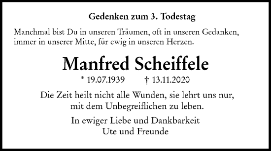 Traueranzeige von Manfred Scheiffele von SÜDWEST PRESSE Ausgabe Ulm/Neu-Ulm