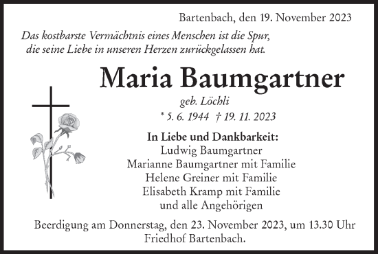 Traueranzeige von Maria Baumgartner von NWZ Neue Württembergische Zeitung