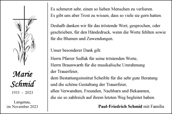 Traueranzeige von Marie Schmid von SÜDWEST PRESSE Ausgabe Ulm/Neu-Ulm