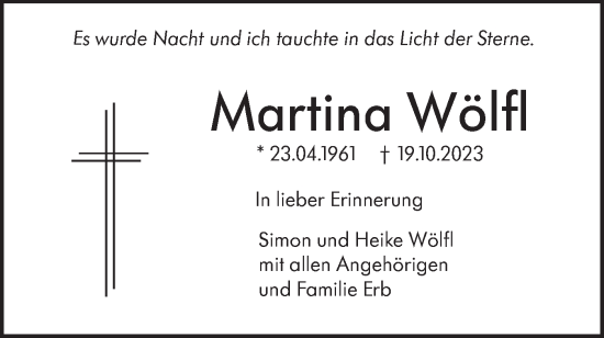 Traueranzeige von Martina Wölfl von SÜDWEST PRESSE Ausgabe Ulm/Neu-Ulm