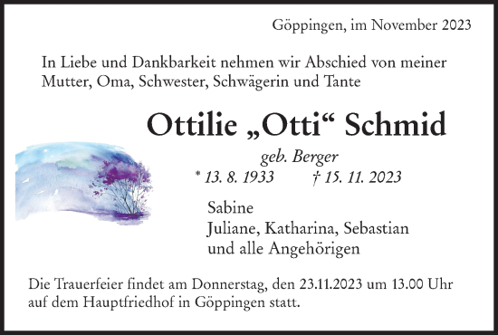 Traueranzeige von Ottilie Schmid von NWZ Neue Württembergische Zeitung