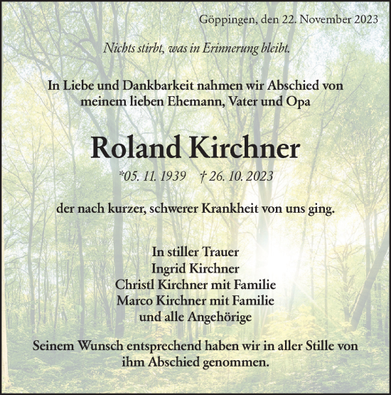 Traueranzeige von Roland Kirchner von NWZ Neue Württembergische Zeitung