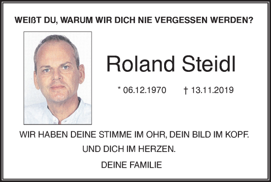 Traueranzeige von Roland Steidl von SÜDWEST PRESSE Ausgabe Ulm/Neu-Ulm